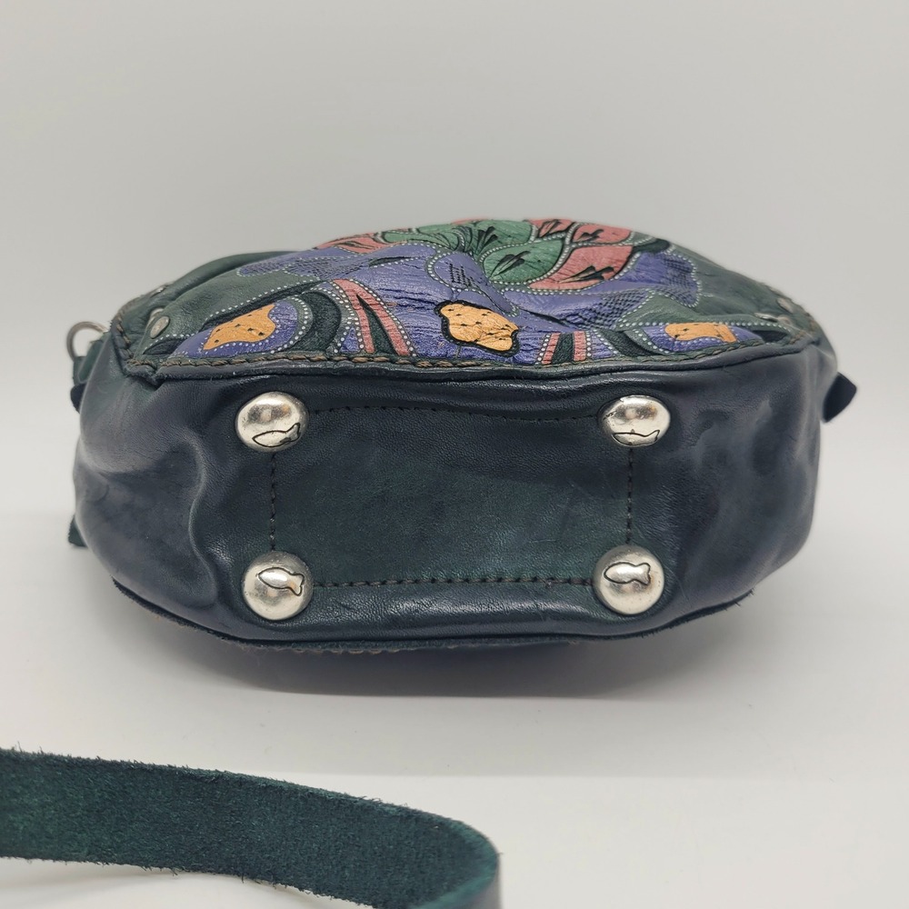 Campomaggi Green Leather Floral Studded Round Crossbody Bag Made In Italy - Picture 13 of 16